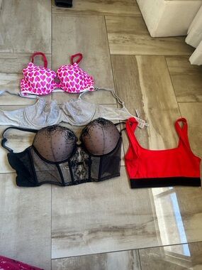 Victoria's Secret Mixed Bra Set - Pink Heart, Gray, Black, Red